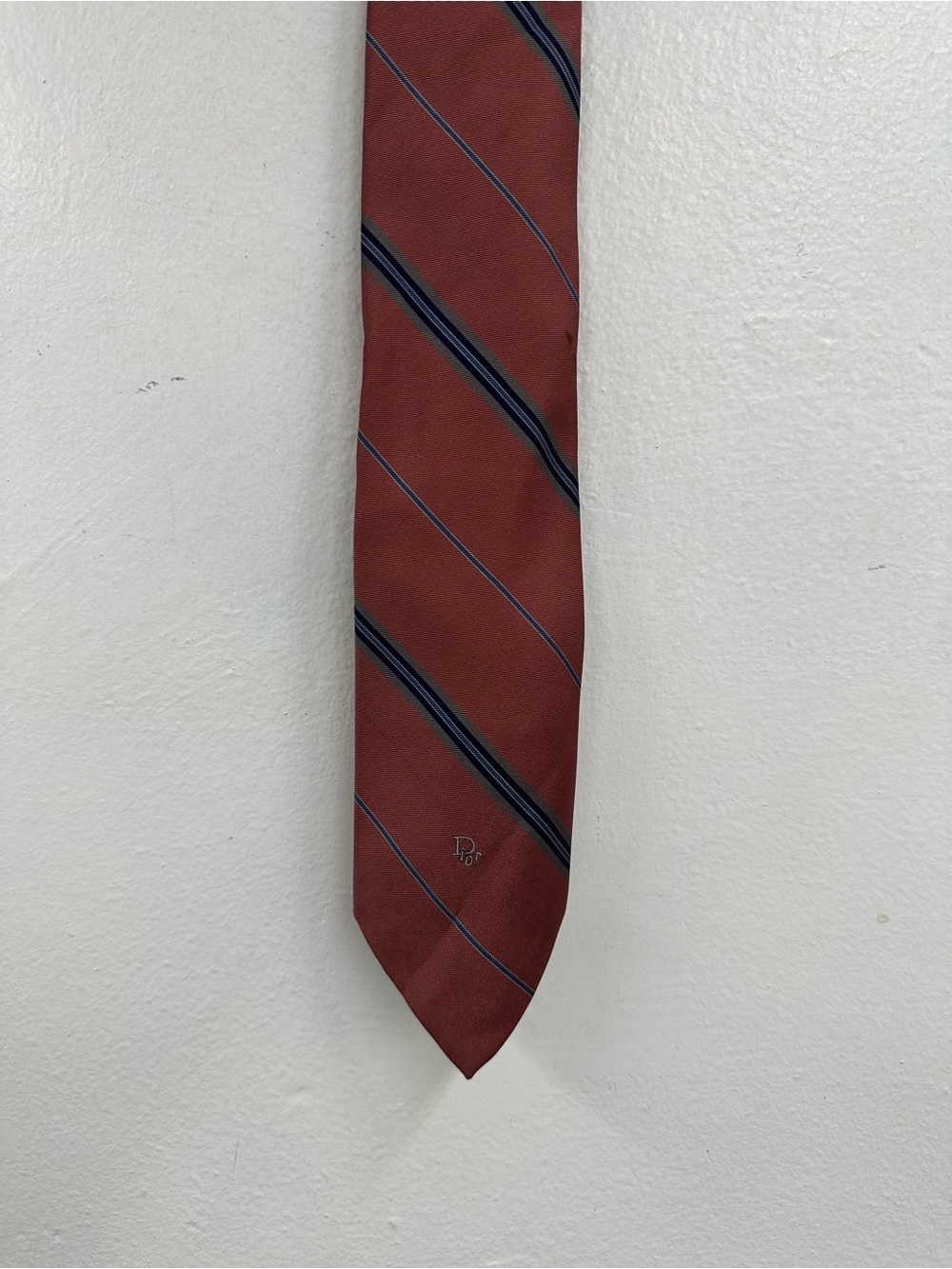 Christian Dior Men's Burgundy Striped vintage tie made in USA woven in Italy